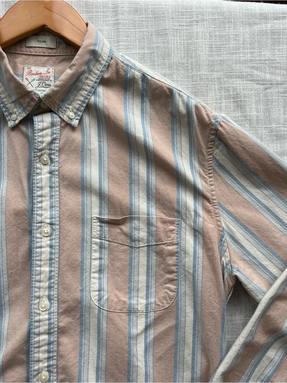 J. Crew Organic Cotton Broken-in Oxford Striped Dusty Pink Blue & White